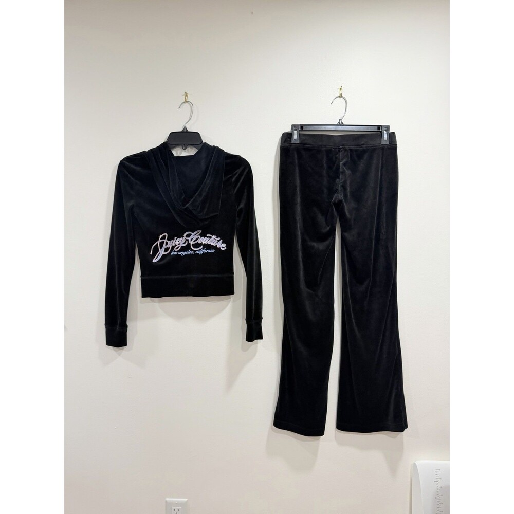 Juicy Couture Liquorice Breezy Black Velour Tracksuit Set XS Rhinestone Logo NWT